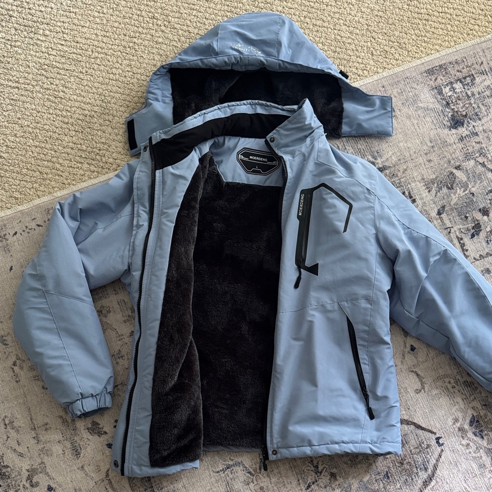 Blue Hooded Snow Jacket with Black Lining